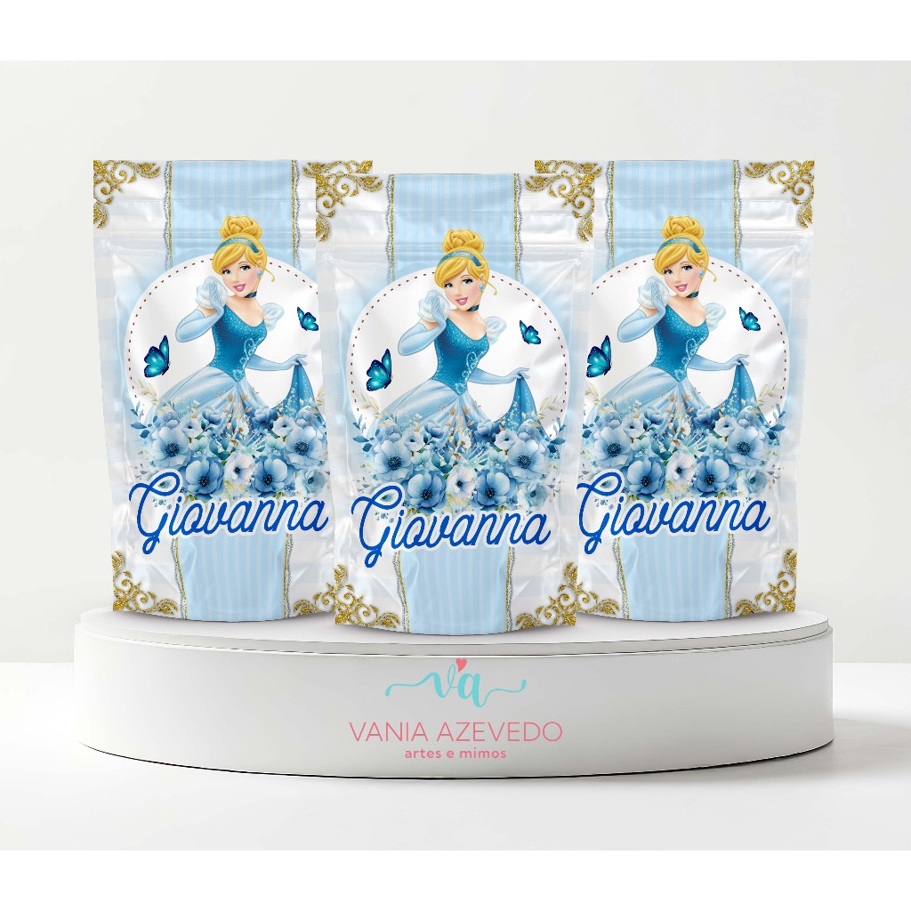 Saquinhos Metalizado Zip Lock 10x15cm Cinderela Personalizados I Lembrancinhas I Festas I Caixinhas I Aniversários