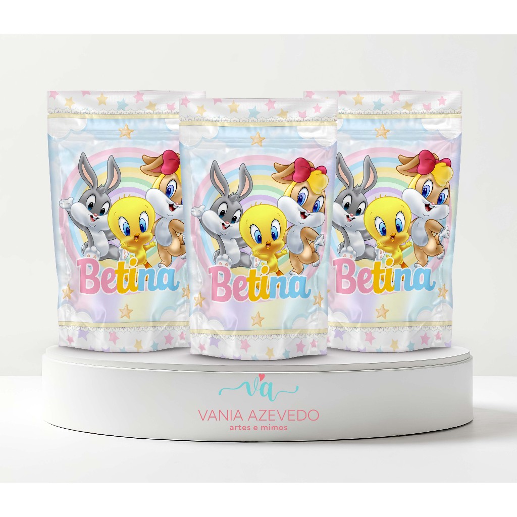 Saquinhos Metalizado Zip Lock 10x15cm Looney Toones Personalizados I Lembrancinhas I Festas I Caixinhas I Aniversários