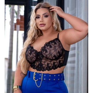 Cropped Top Renda Bordado Alça Regulavel Plus Size Costa Trançado Cordinha Feminino em Oferta na Shopee