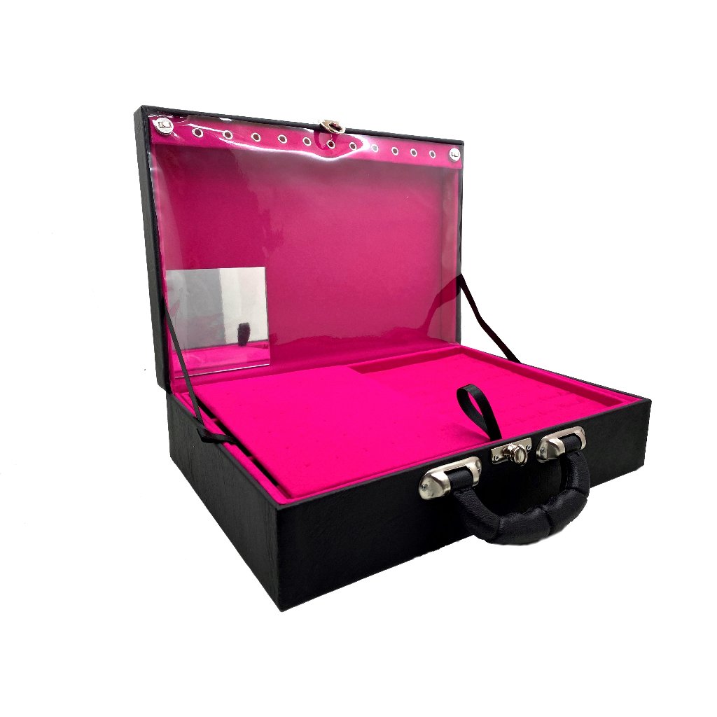 Maleta Porta Jóias Grande Dupla Com Espelho - Preta pink em Oferta na Shopee