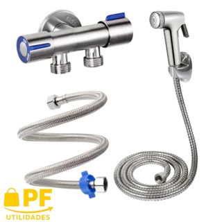 Kit Ducha Higiênica Com Registro Duas Saídas Cromado + Rabicho 50 Cm De Aço Trançado em Oferta na Shopee