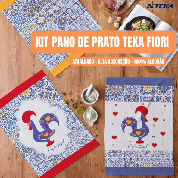 Kit pano de prato Teka fiori felpudo atoalhado copa 100% algodão grande 46 x 65 cm jogo para cozinha