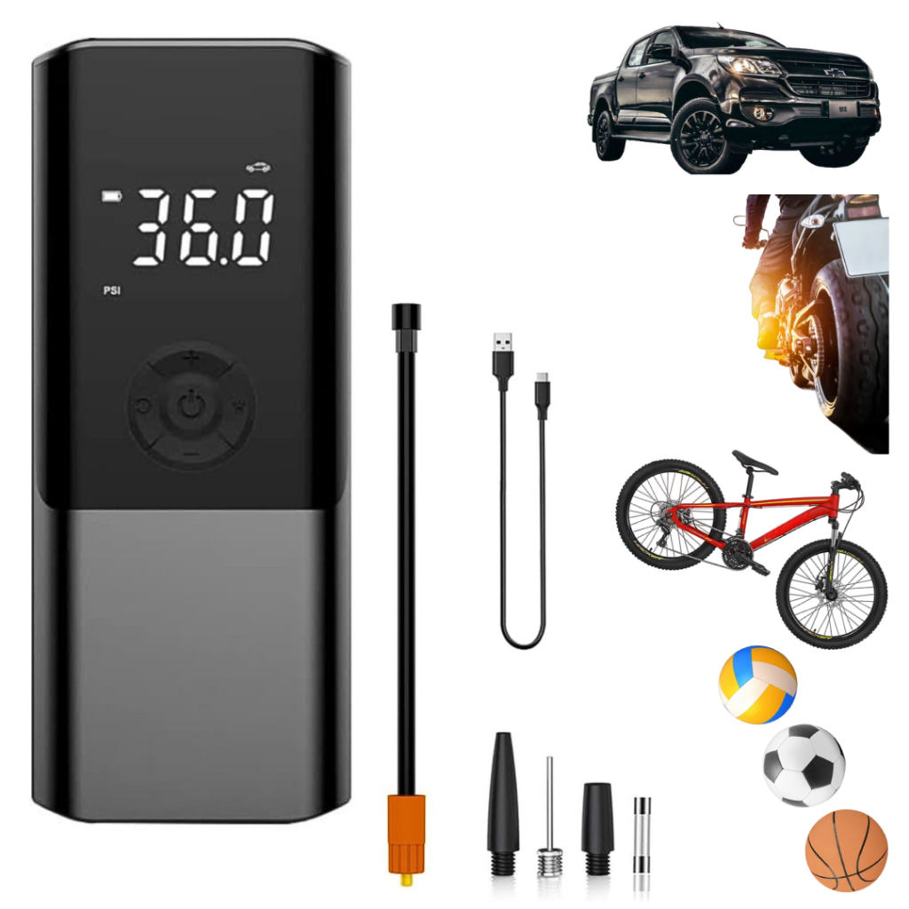 Calibrador Compressor Pneu Digital Carro Bike Moto Sem Fio