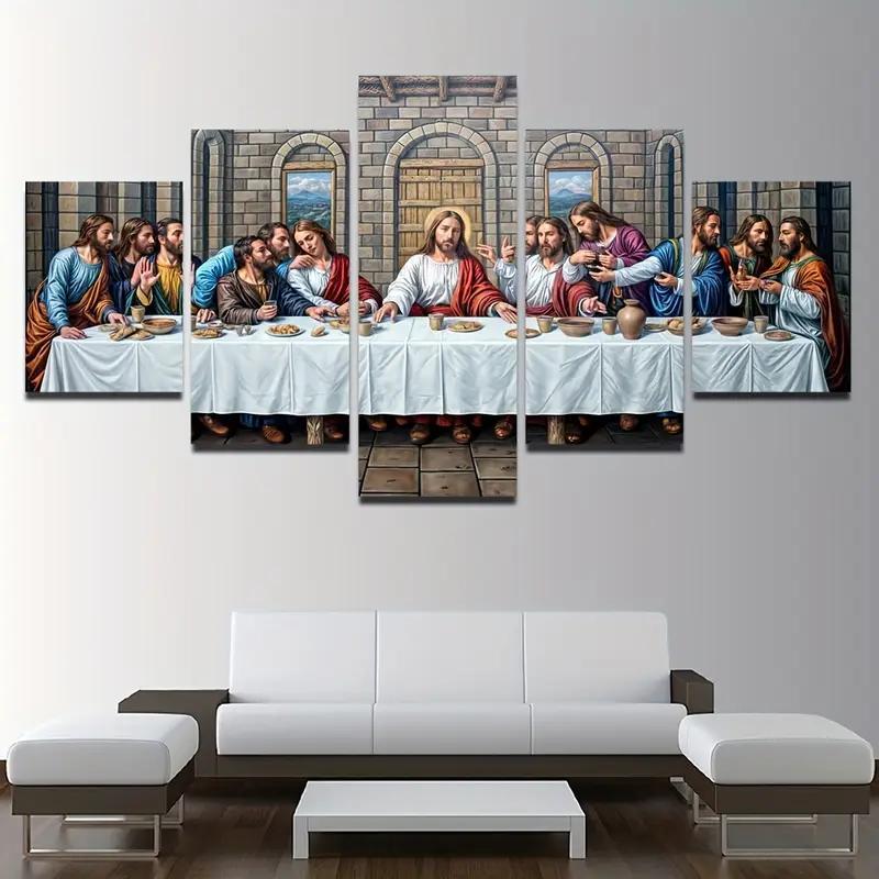 Quadro A Última Ceia 5 Peças Jesus e os Apóstolos Arte Religiosa Cristã Decorativa