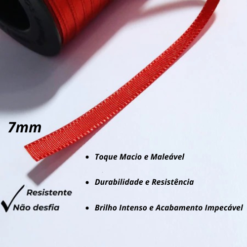 Kit 10 Fita de Cetim Fina N°1 7mm 10 Cores | Até 100 Metros Total