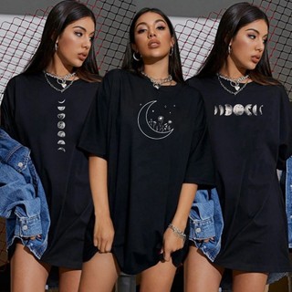Kit 3 Blusas Femininas Pretas Estampadas Lua Fases da Lua Camiseta Academia Ribana T-Shirts