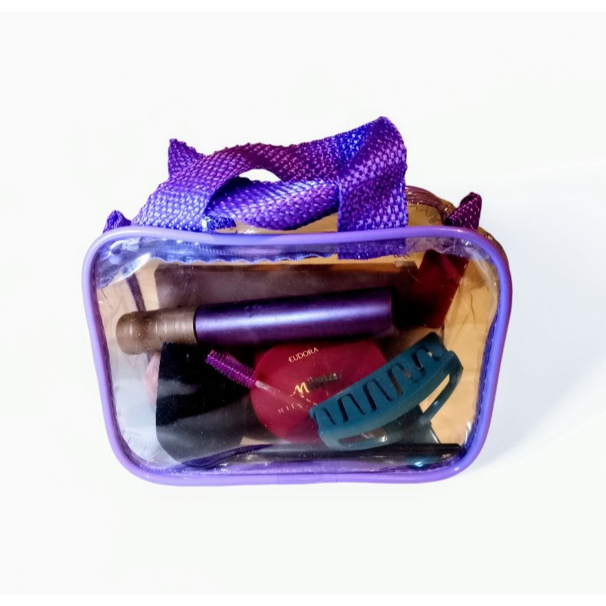 kit 10 Necessaire mini tipo cristal com alça organizadora de maquiagem/lembrancinha 15x12cm