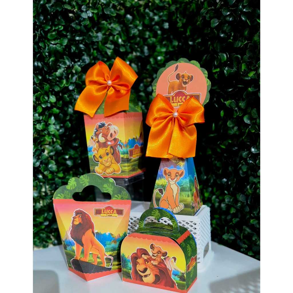 Kit Festa 16 a 40 Lembrancinhas Personalizadas | Rei Leão - Simba |Pegue e Monte | Caixinhas Personalizada Rei Leão