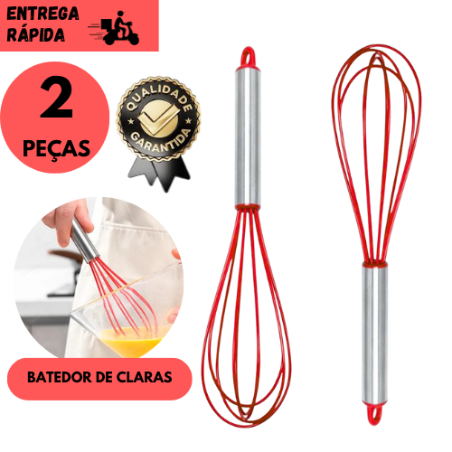 Kits 2 ou 1 Fouet Vermelho de Silicone Batedor de Ovos e Massas Cozinha Resistente Bolos Massas Doce