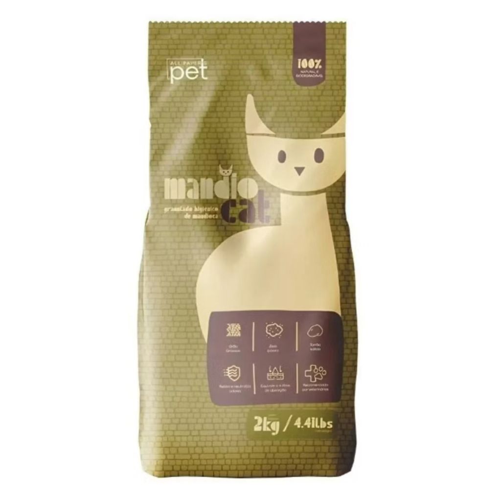 Kit Areia Higiênica Mandiocat Kit com 2 pacotes 2kg – Natural de Mandioca, Elimina Odores, Tora Torrões, Eco-Friendly — imagem 2 de 2