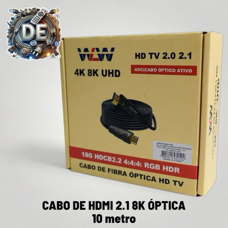 Cabo Compatível com HDMI 10 Metros Fibra 2.1 8k Optica Ultra Hd