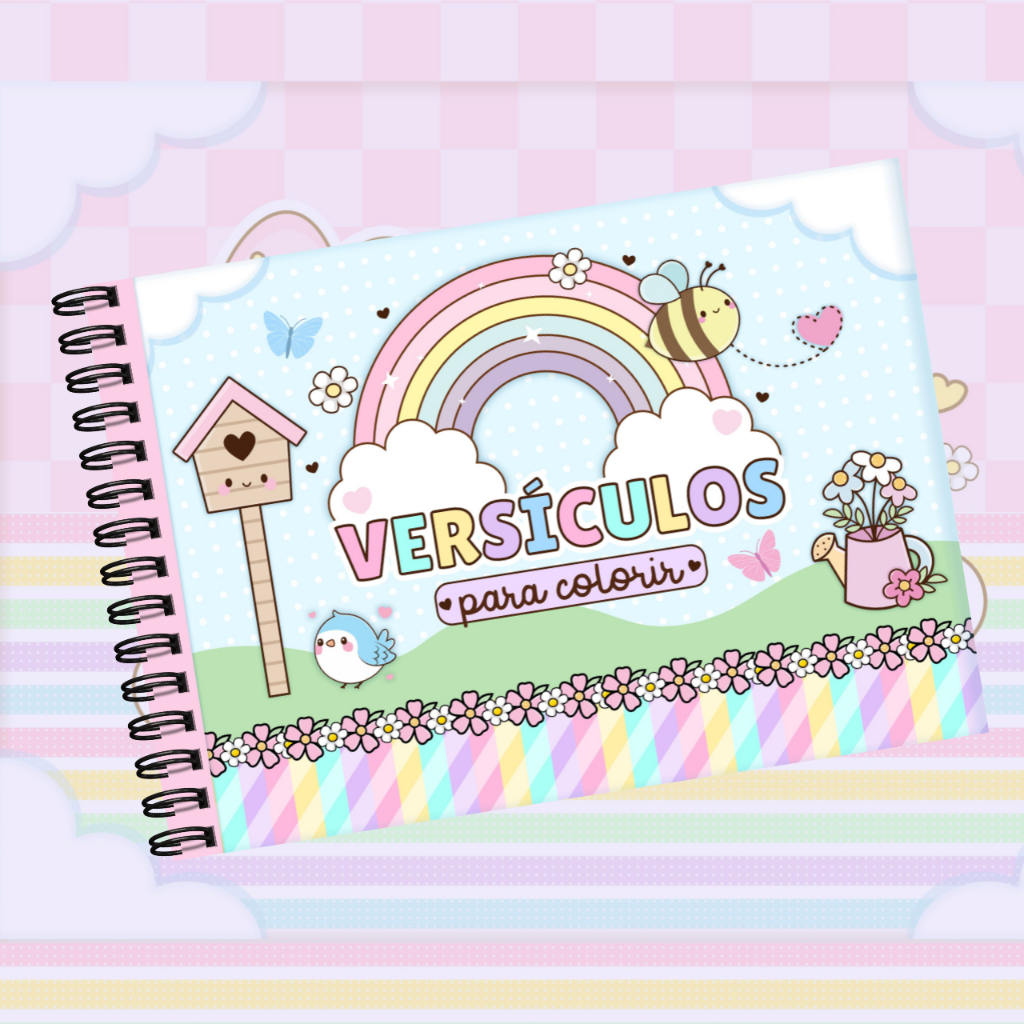 Livro de colorir VERSÍCULOS BÍBLICOS CRISTÃO - EVANGÉLICO - CATEQUESE c/50 desenhos - Capa flexível