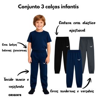 Kit 3 Calças De Criança Slim Fit Calça Para Escola de Criança Calça De Estudar Uma de Cada Cor