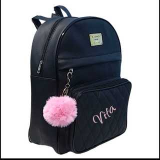 Mochila  Bolsa Femenina Com Três Repartições Alça Ajustável Reforçada  + CHAVEIRO POMPOM
