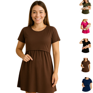 Vestido Amamentação Cores Premium Grávida Amamentar Maternidade Casual Vestidos Manga Curta Pratico abertura frontal em Oferta na Shopee