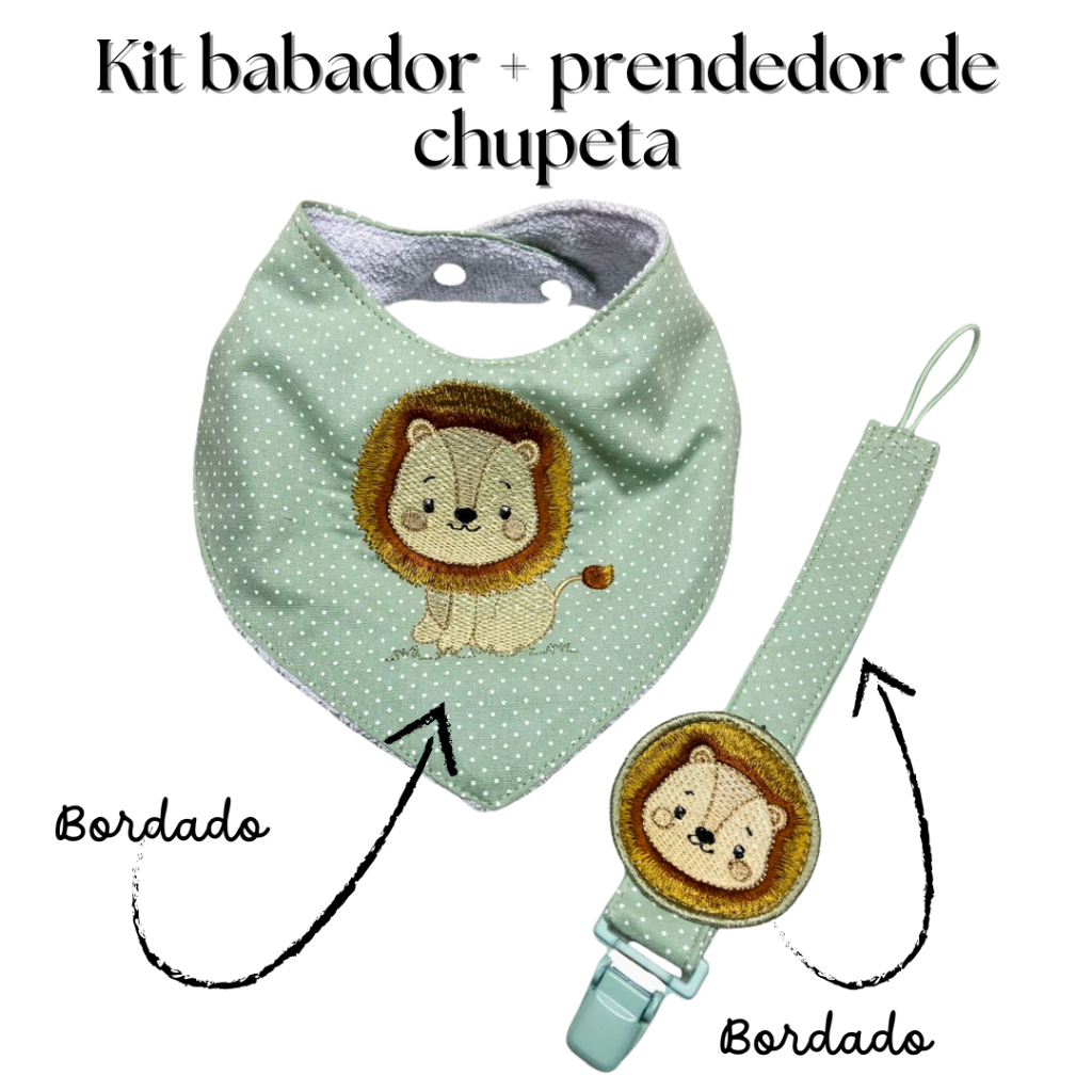 Babador bandana atoalhado bichinhos + Prendedor de chupeta bichinhos kit