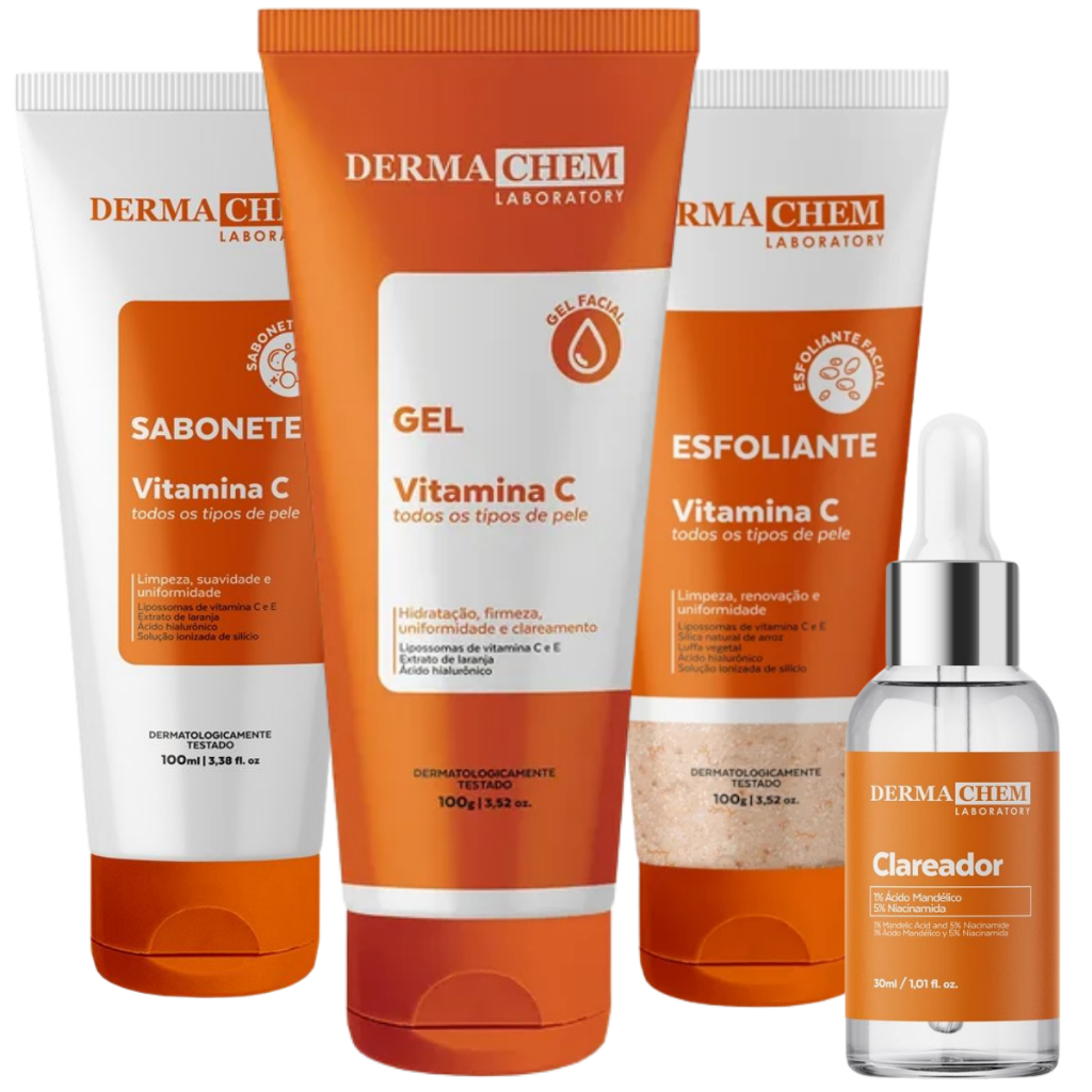 Kit Dermachem Vitamina C Gel Sabonete Esfoliante Facial 100ml Sérum Clareador Pele 30ml