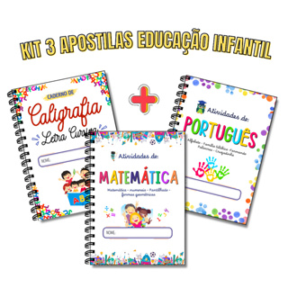 Combo atividades de Alfabetização Infantil COMPLETO. 3 Apostilas: Caligrafia, Português e Matemática em Oferta na Shopee