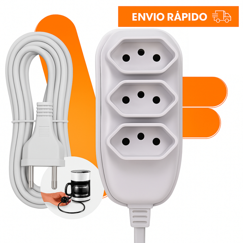 Extensão Elétrica 2/3/5/10 (METROS) Bivolt - Tomadas Tripolares COR BRANCA