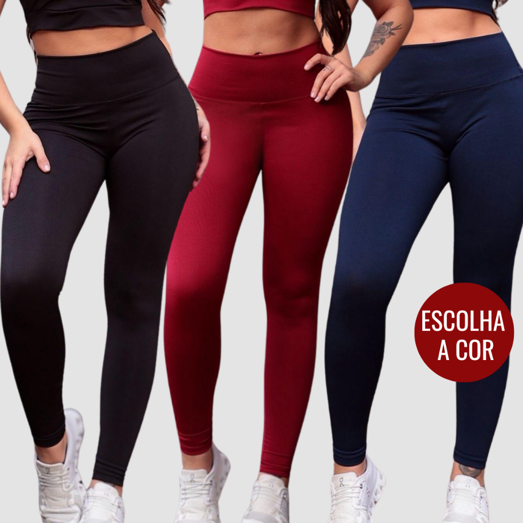 Kit 3 Calça Legging Suplex Feminina Cintura Alta Academia Fitness