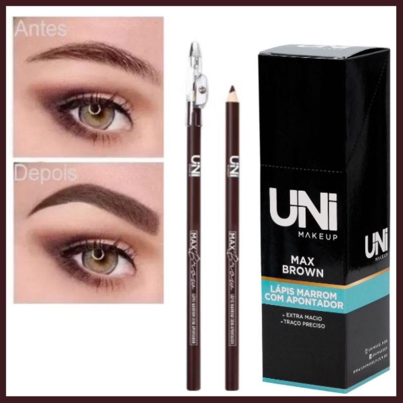 Lápis para Olhos e Sobrancelhas Uni Makeup com Apontador | Black Carbon & Max Brow