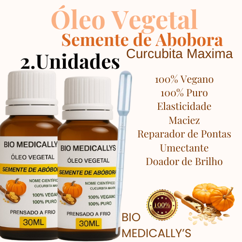 2.UNI Óleo Vegetal Semente de Abobora (Curcubita Maxima) 100% Puro 2X30ml + Pipeta Dosadora (4PEÇAS)