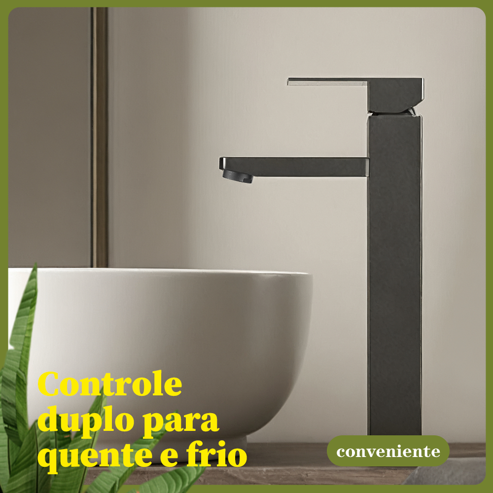 Heemli torneira banheiro inox monocomando Lavabo Saída Alta para Cuba Quadrado Pintura Preta Ajuste de Água Quente Fria