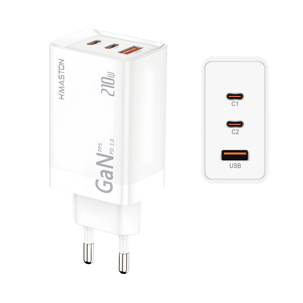 Carregador GaN 210W Turbo USB-C+USB-A 3 Portas Carga Rápida Cor Branco Gan10 em Oferta na Shopee