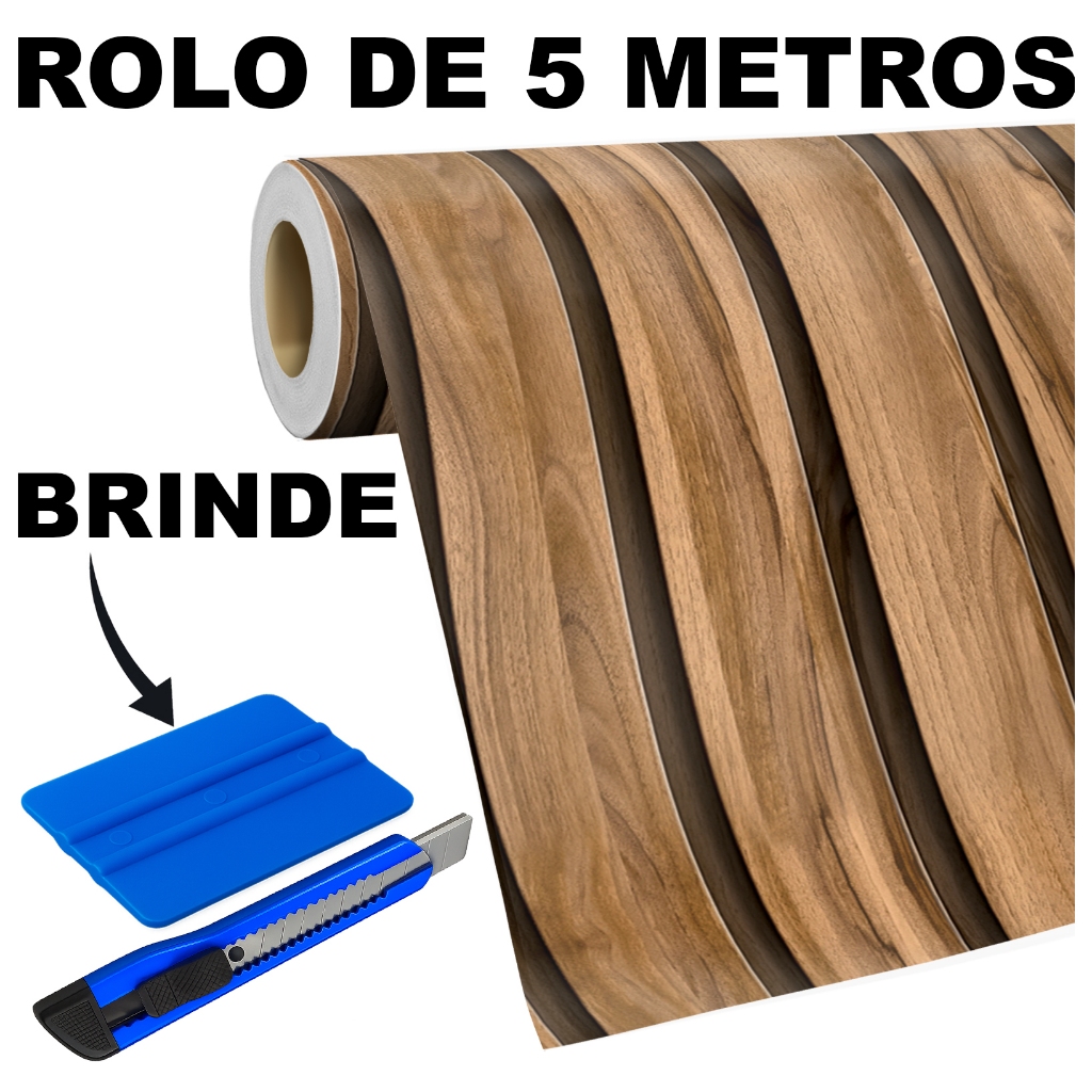 Queima de Estoque! Papel de Parede Adesivo Marrom Madeira Ripado Ripa Efeito 3D Rolo de 5 Metros