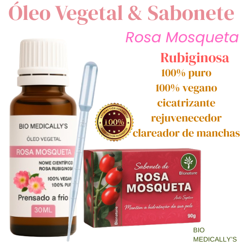 kit Óleo Vegetal Rosa Mosqueta Rubiginosa + Sabonete Vegetal + Pipeta Dosadora (3PEÇAS) em Oferta na Shopee