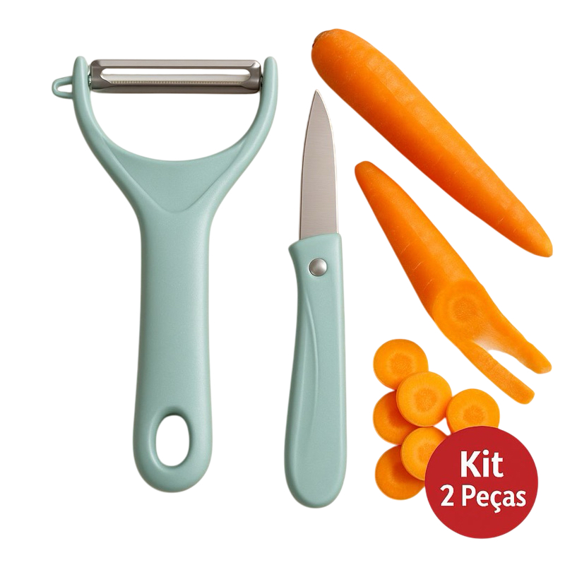 Kit Cozinha Descascador e Faca para Frutas e Legumes