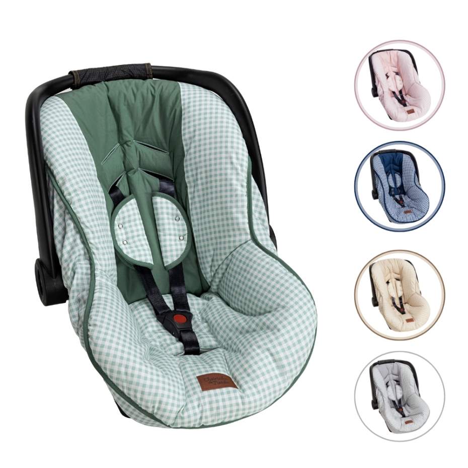 Capa De Bebê Conforto C/ Protetor De Cinto Xadrez 100% Algodão - 03 Peças