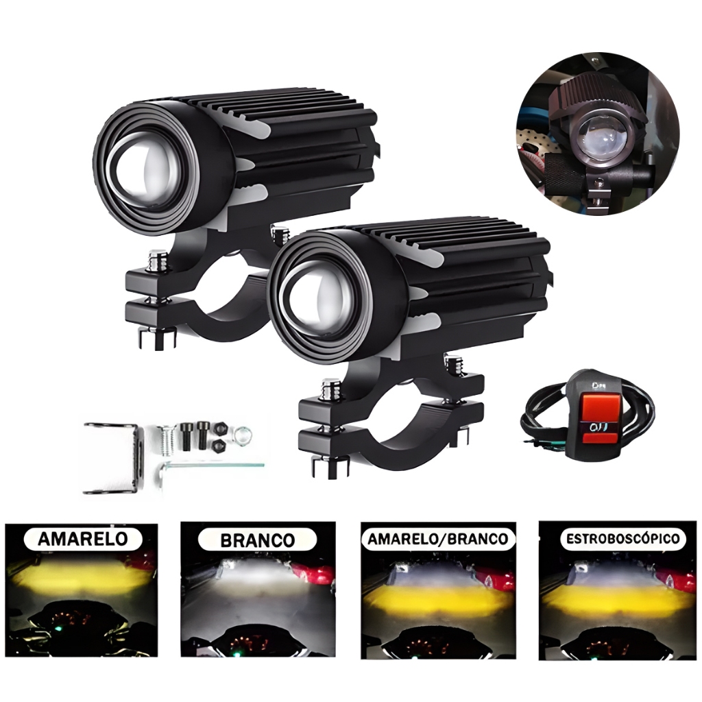 Par Farol De Milha Para Moto LED 90W 10000LM Faróis De Motocicleta Auxiliar Alto/Baixo De Cor Dupla em Oferta na Shopee
