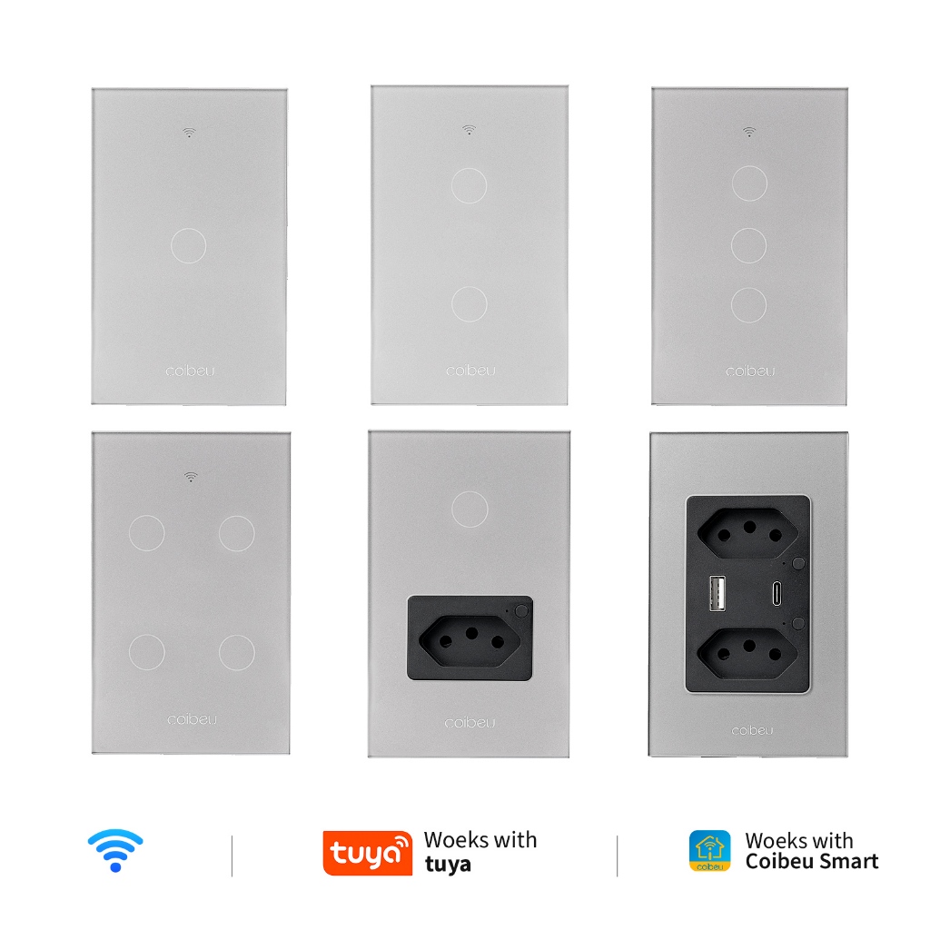 COIBEU Interruptor cinza WiFi Inteligente Teclas Touch tuya APP Smart Life Painel Alexa Google Home - Home Appliances