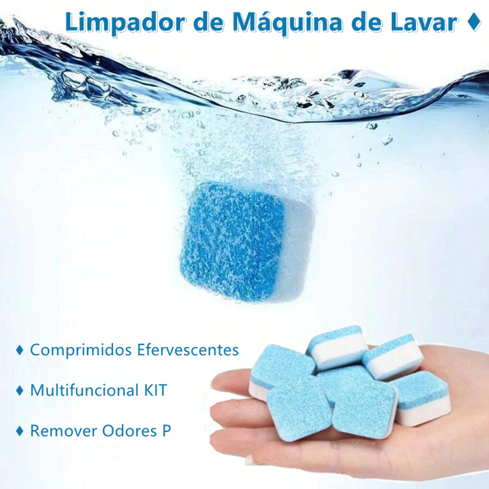 Pastilhas para Limpeza de Máquinas de Lavar Roupas Efervescentes KIT6 KIT10 KIT20 Multifun...