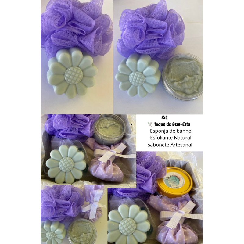 🕊️ Toque de Bem-Estar / Kit Spa Banho/ Esfoliante Natural / Sabonete Artesanal/ Esponnja de Banho/ Entrega Imediata