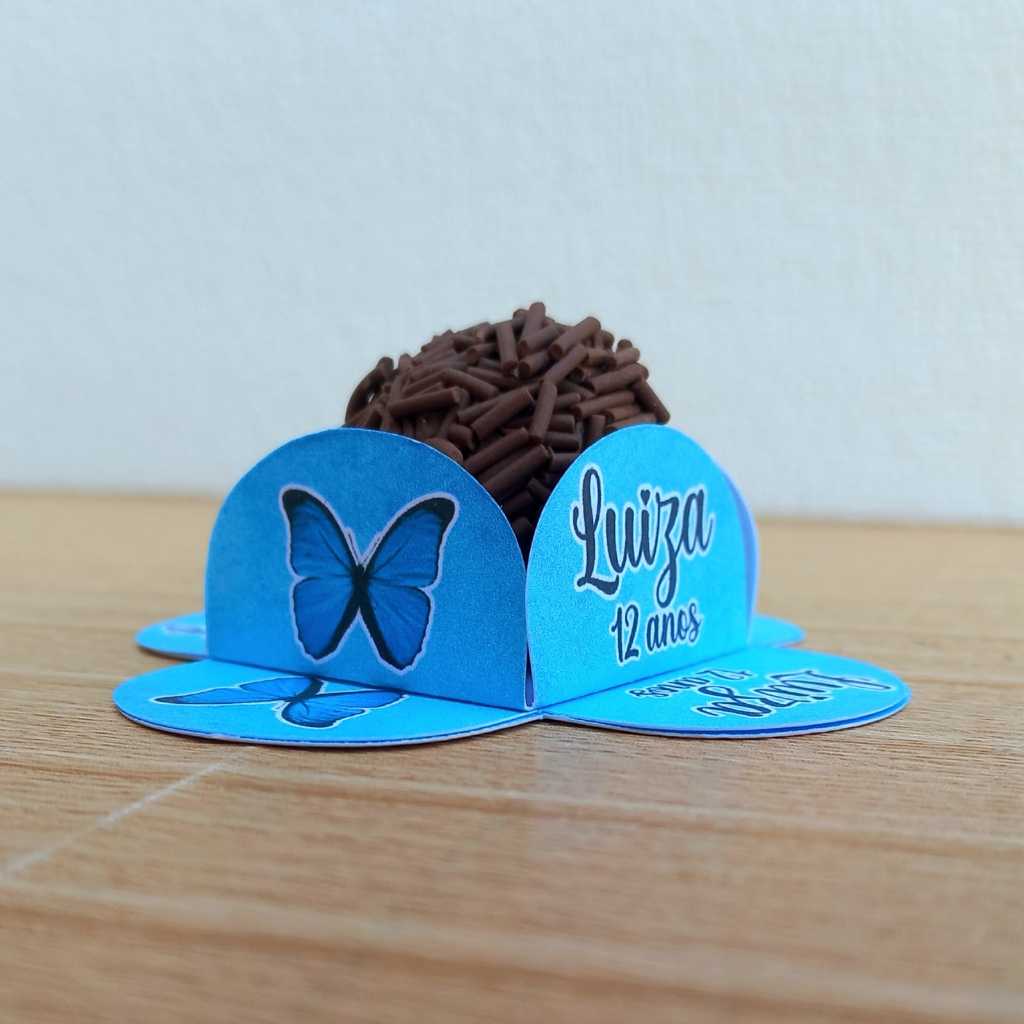 Forminha de Doce Brigadeiro Personalizada Borboleta Azul - 4 pétalas / Festa de aniversário / Lembrancinha