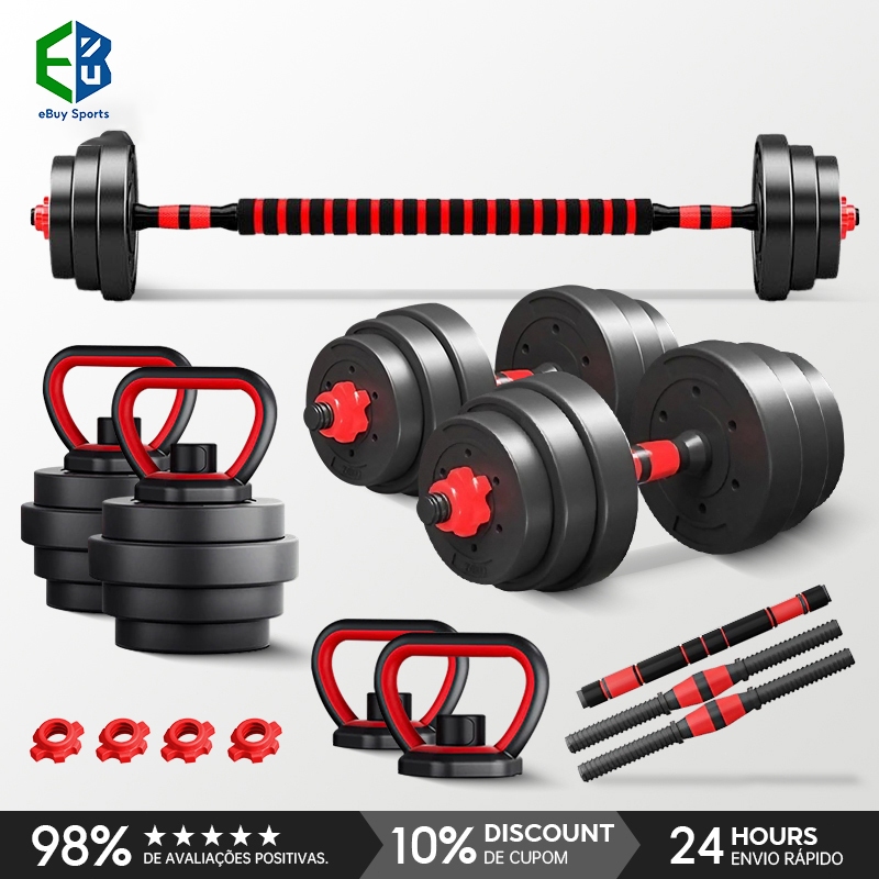 Ebuy Sports Kit Halteres 6 Em 1 Musculação Até 20kg Ajustável Kettlebell