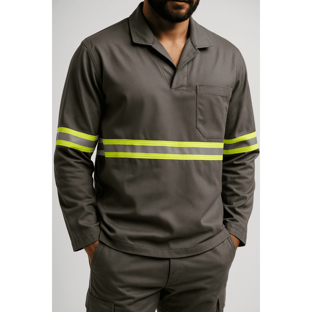 Camisa Brim JALECO Profissional Faixa Refletiva Manga Longa