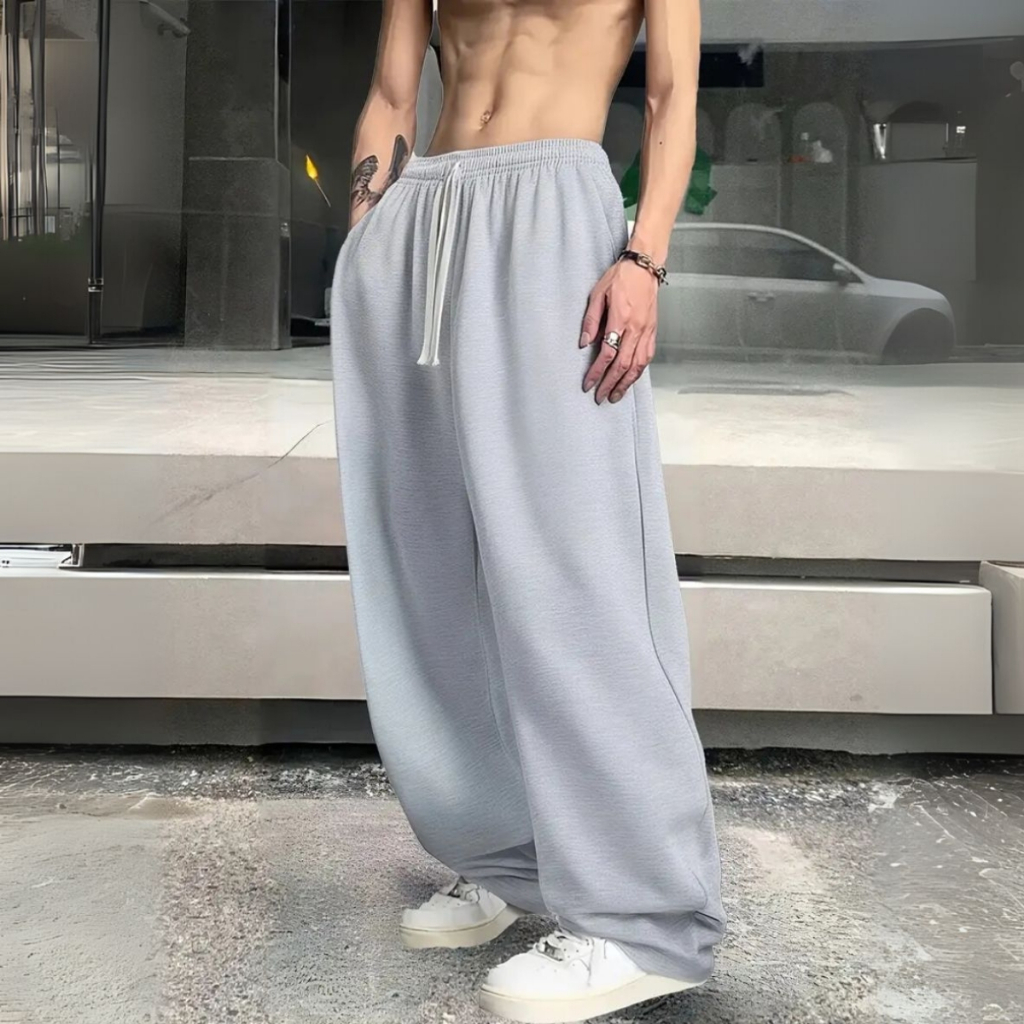 Calça Masculina Moletom Despojada Wide Baggy Barra Reta Oversized Lisa Casual Flanelada em Oferta na Shopee