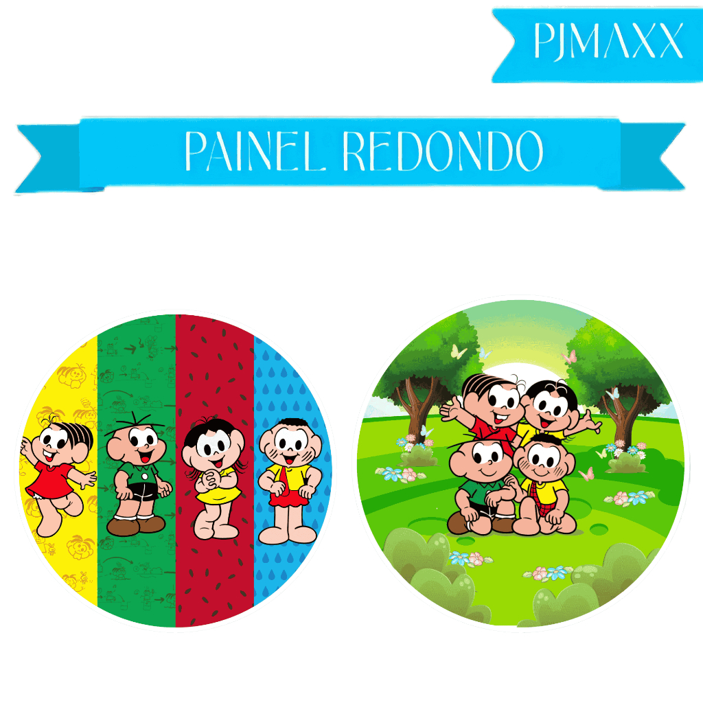 Capa Para Painel Redondo Tema Turma da Monica Magali Cebolinha Decoração Festa Malha Sublimada