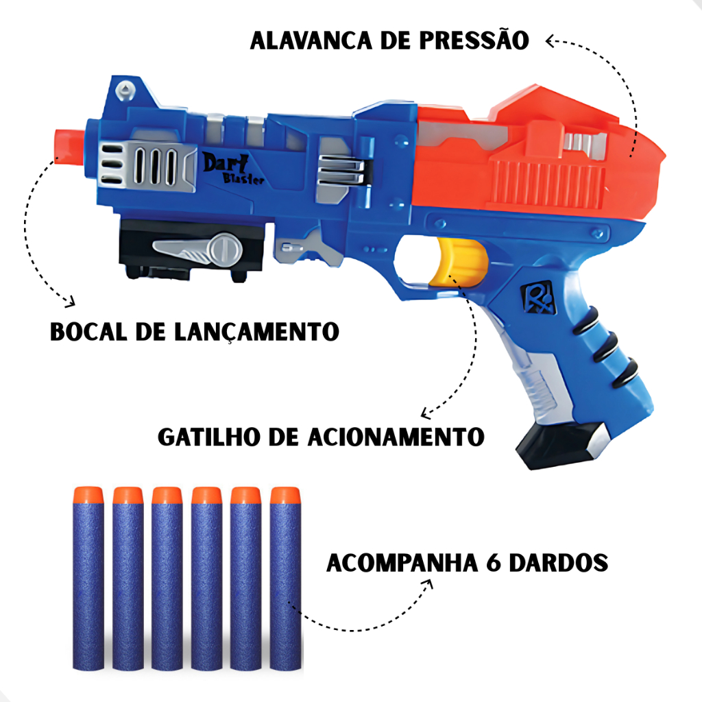 Pistola Lança Dardos De Espuma Estilo Nerf Com 6 Refil