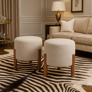 Kit 2 Puffs de Linho Decorativo Decoração Redondo Estofado Confortável Luxo Sala de Estar Escritório em Oferta na Shopee