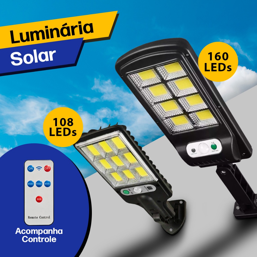 Imagem Luminária Solar Led 100W Mini Refletor Poste Cob Sensor de Presença Prova D'Água Potente