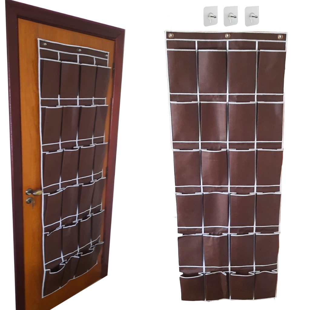 Sapateira de Porta ou Parede com 24 Divisórias Grande Organizador de Sapatos Suspenso para 12 Pares Instalação sem Furos