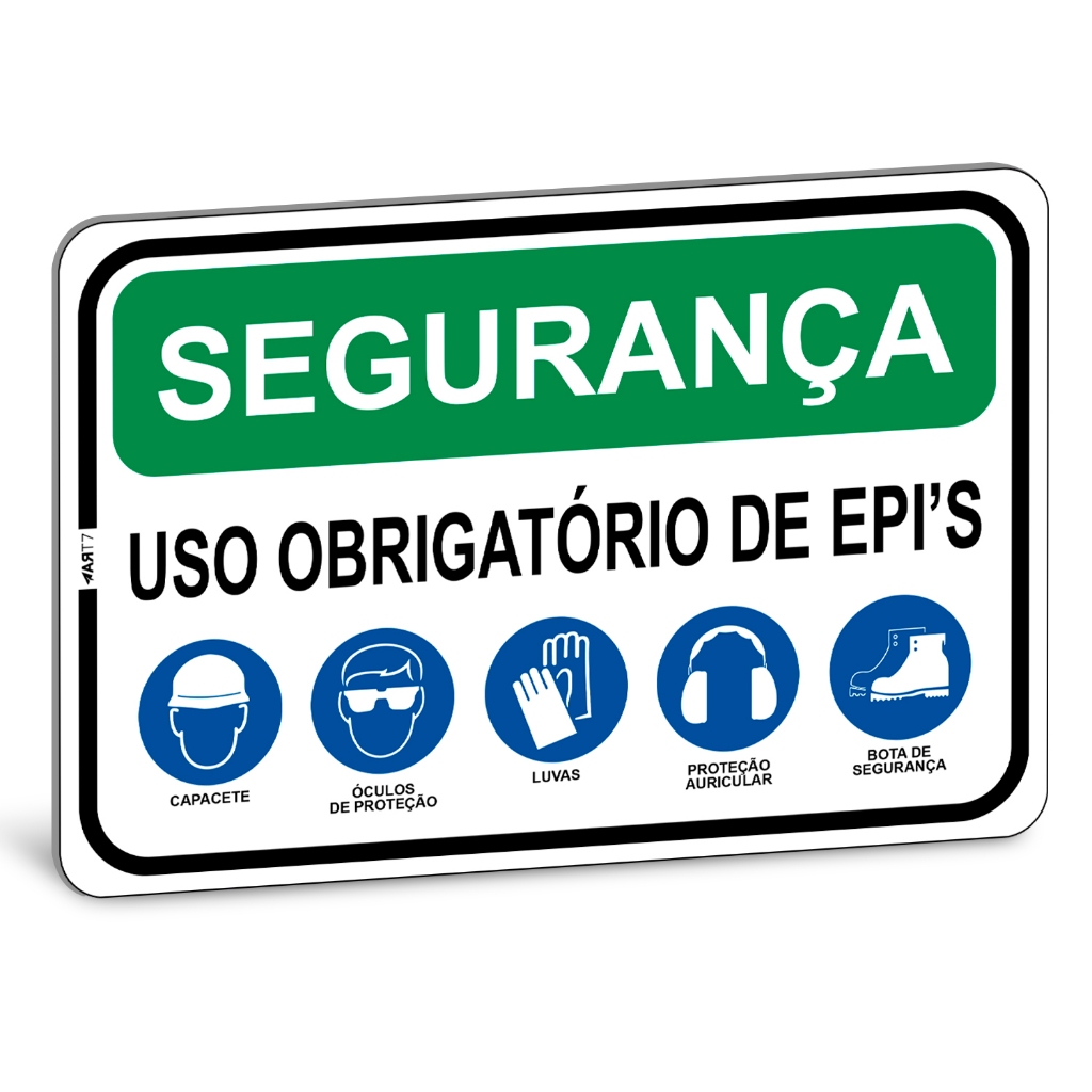 Placa Segurança Uso Obrigatório de EPI’s Sinalização de Industrias Segurança do Trabalho