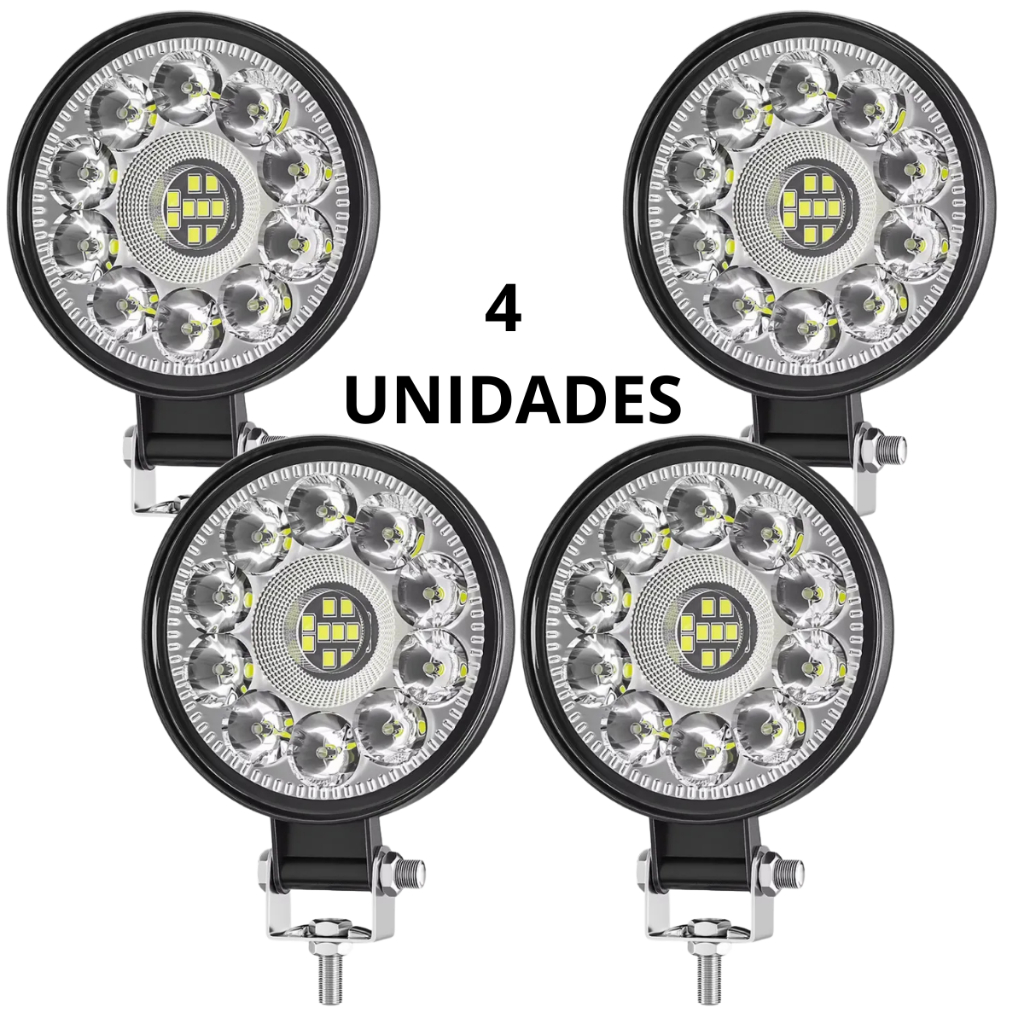 Kit 4 Farol Auxiliar LED 63W 6000k IP67 12/24V Super Potente Para Carros Motos Caminhões Off Road 4x4 ATV UTV