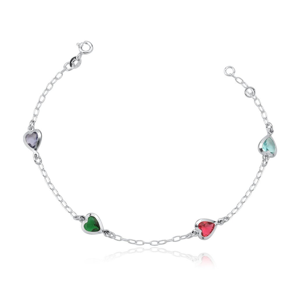 Pulseira Feminina de Prata 925 Coração Cravejado com Zircônia | Diversas Cores