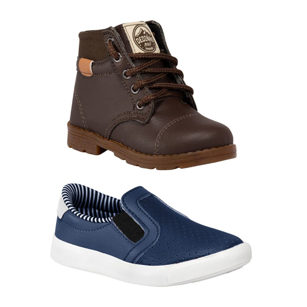 Kit 2 Pares Bota Masculina Infantil Confortável Tenis Menino Infantil Casual Calce Fácil