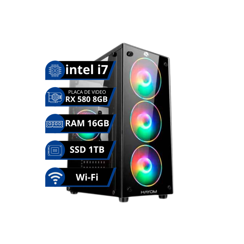 Pc gamer intel core i7/PLACA DE VIDEO RX 580 8GB/16GB/SSD 1TB/ FONTE 500W + NFe + GARANTIA
